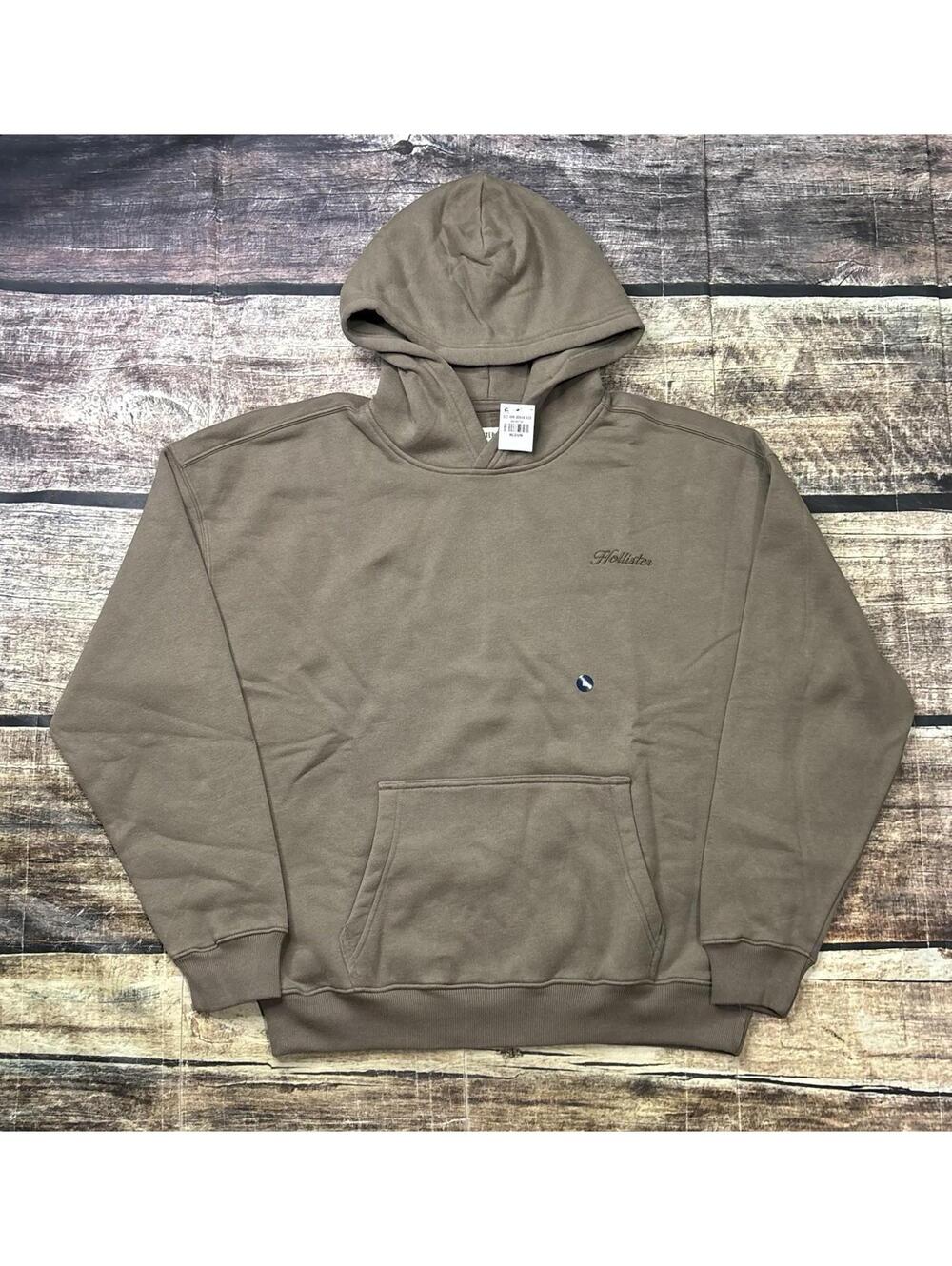 Hollister Hoodie Mens Medium Boxy Fit Brown Logo NEW